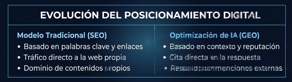 Diferencia entre el SEO tradicional y el GEO, optimización de la IA